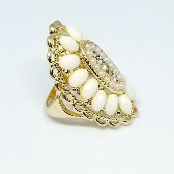 Faux Pearl Cream Clear Rhinestone Acrylic Filigree - Picture 2 of 4